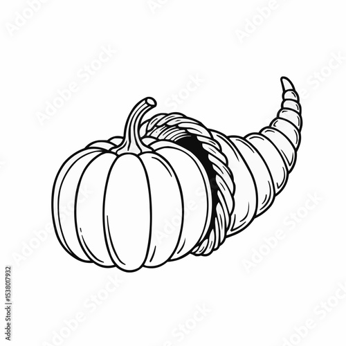 A hand-drawn cornucopia illustration, evoking the spirit of harvest. 