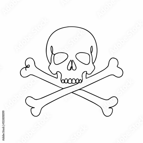 A simple line drawing of a skull with two crossed bones, a classic symbol of danger and warning.