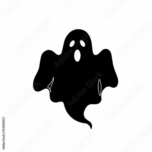 A spooky black ghost silhouette against a plain background.