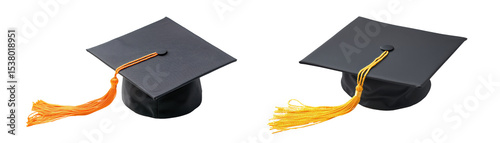 Two graduation caps with colorful tassels arranged side-by-side, symbolizing achievement and education