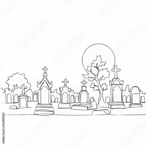 A spooky graveyard scene with a minimalist art style.
