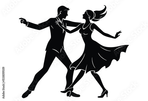 Romantic couple dancing silhouette vector graceful movement love dance icon illustration.