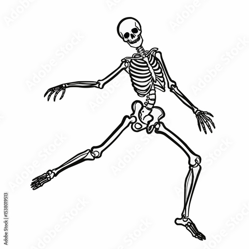 An illustrated dancing skeleton.