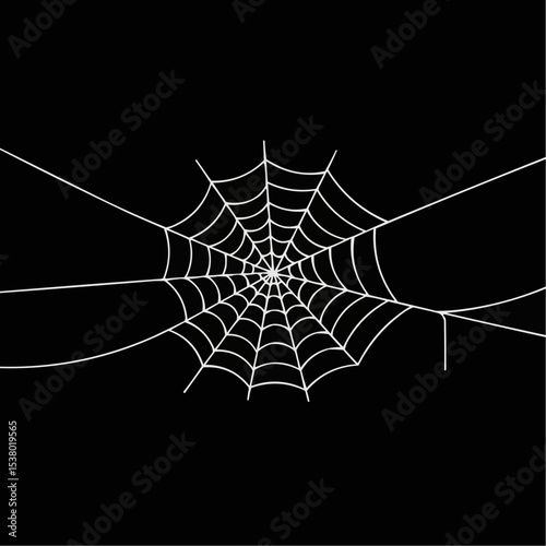 A detailed spiderweb with a complex pattern, perfectly symmetrical.
