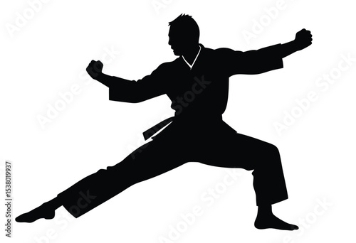 Karate fighter pose Silhouette Vector, Karate martial or punching simple icon Illustration.