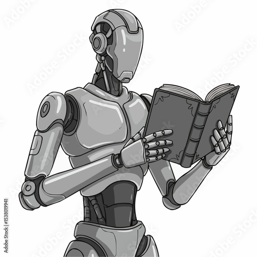 Robot with book, illustrating future of reading 