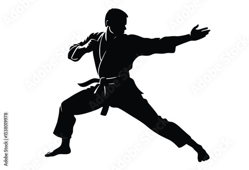 Karate fighter pose Silhouette Vector, Karate martial or punching simple icon Illustration.