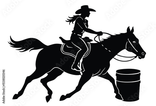 Cowgirl barrel racing rodeo silhouette vector for western sport Illustration.