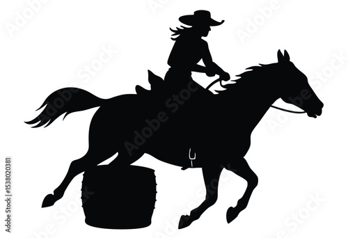 Cowgirl barrel racing rodeo silhouette vector for western sport Illustration.