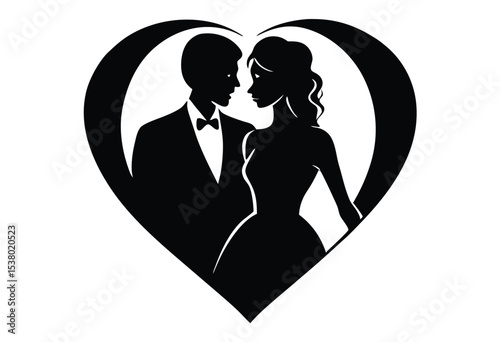 Silhouette of romantic couple love theme simple vector elements icon Illustration
