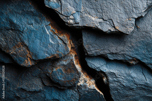 Dark Blue Cracked Slate Wall – High Resolution Flat Lay Texture Background for Text, Design, and Graphic Projects