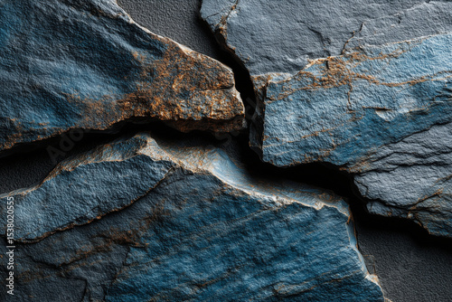 Dark Blue Cracked Slate Wall – High Resolution Flat Lay Texture Background for Text, Design, and Graphic Projects