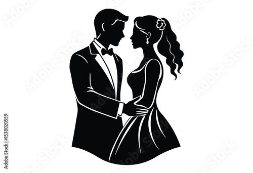 Silhouette of romantic couple love theme simple vector elements icon Illustration