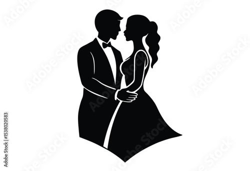 Silhouette of romantic couple love theme simple vector elements icon Illustration