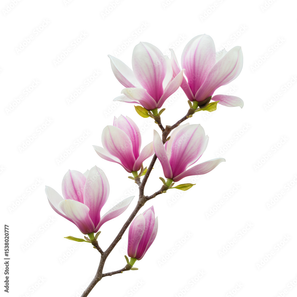 Fototapeta premium Pink magnolia blossoms branch isolated on transparent background
