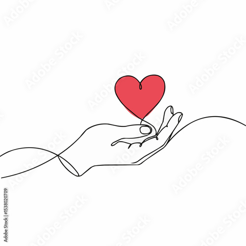 Hand holding a heart illustration.