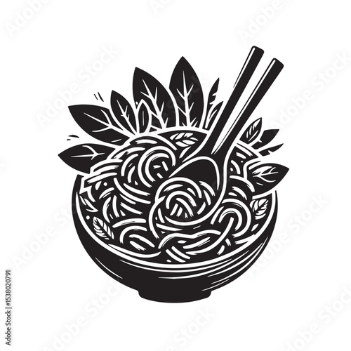 Black Pad Thai Silhouette Vector, High Quality Illustration on White Background