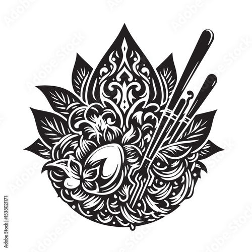 Black Pad Thai Silhouette Vector, High Quality Illustration on White Background