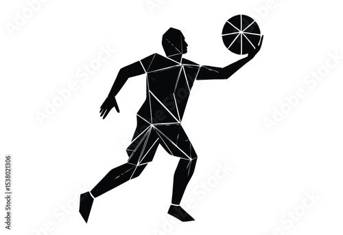 Geometric basketball player silhouette low poly style vector illustration modern sports design