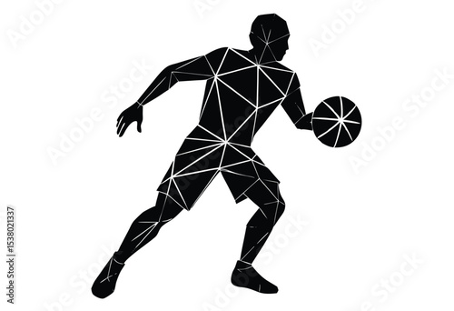 Low poly basketball player silhouette geometric style vector illustration dynamic sport