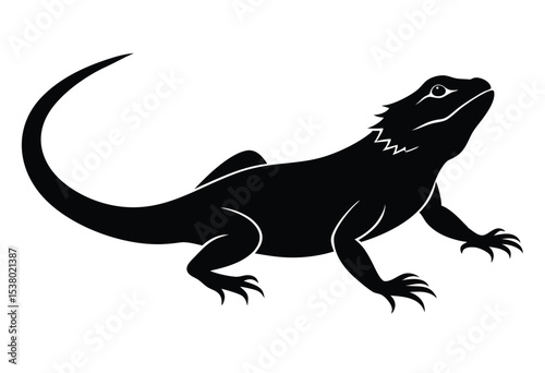 Bearded dragon silhouette vector illustration, simple flat reptile lizard icon design isolated
