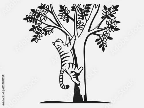 Tree with tiger animal vector silhouette Ai Generate 