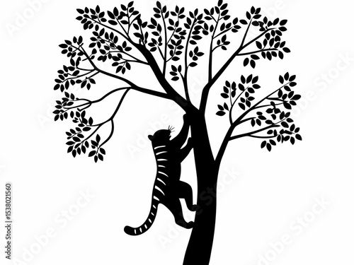 Tree with tiger animal vector silhouette Ai Generate 