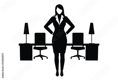 Office silhouette of business woman standing confident career concept vector illustration