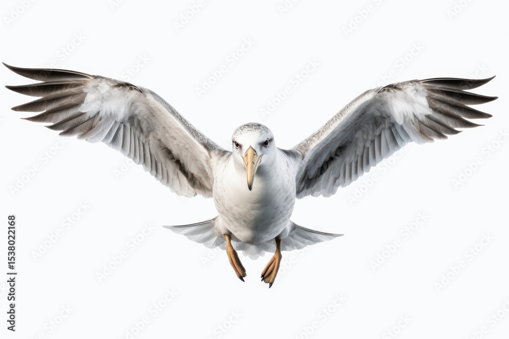 Fototapeta premium Seagull soaring in the sky with outstretched wings during bright daylight