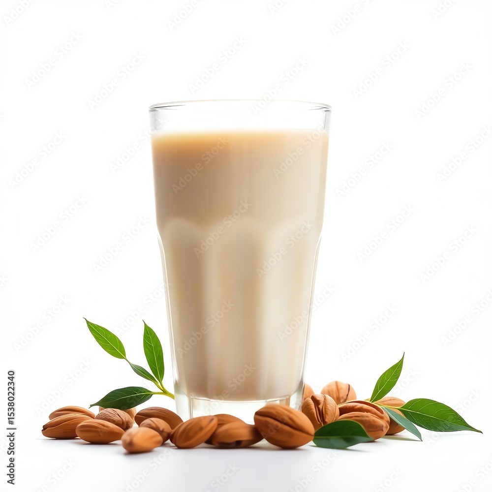 Almond milk glass almonds leaves Almond milk glass almonds leaves