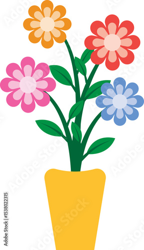Illustration of a Colorful Flower in Potted Plant