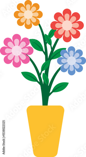 Illustration of a Colorful Flower in Potted Plant