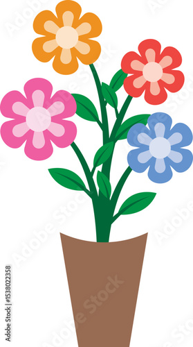 Illustration of a Colorful Flower in Potted Plant