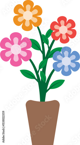 Illustration of a Colorful Flower in Potted Plant