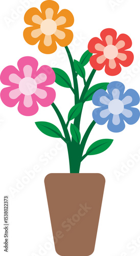 Illustration of a Colorful Flower in Potted Plant