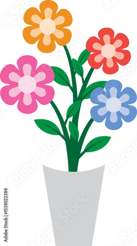 Illustration of a Colorful Flower in Potted Plant