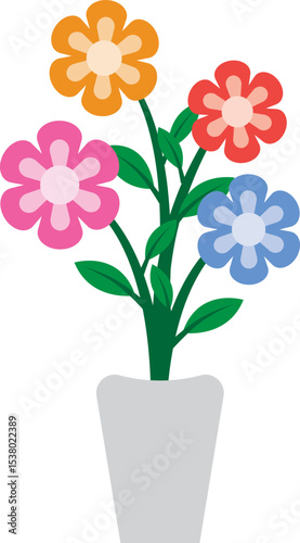 Illustration of a Colorful Flower in Potted Plant