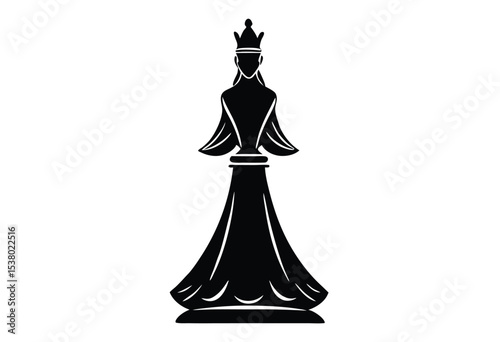 Simple Chess Queen Silhouette Design Vector Icon for Strategy Game Concept Isolated