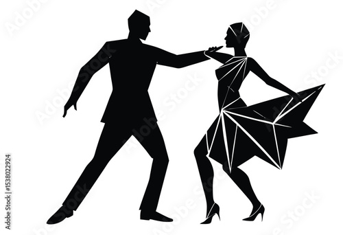 couple dancing low poly silhouette modern geometric art romantic dance vector illustration