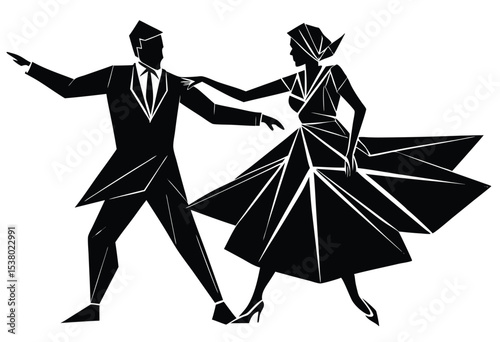 couple dancing low poly silhouette modern geometric art romantic dance vector illustration