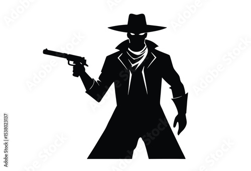 Cowboy Bandit Gunslinger Silhouette Vector Icon Western Outlaw Illustration Wild West Clipart