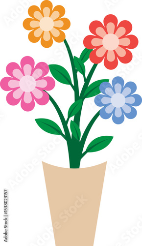 Illustration of a Colorful Flowers on Pot