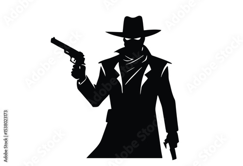 Wild West Cowboy Bandit Gunslinger Silhouette Simple Vector Western Icon Clipart Illustration