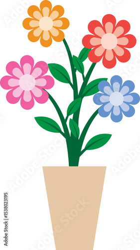 Illustration of a Colorful Flowers on Pot