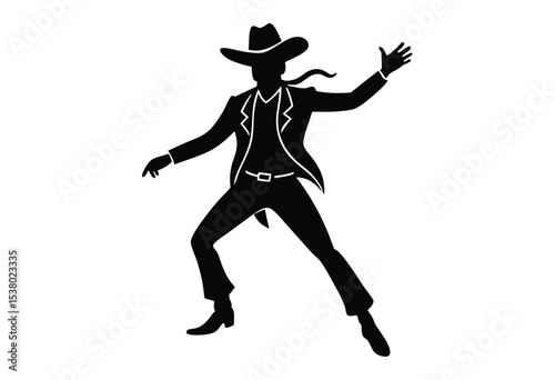 Cowboy dancing silhouette vector simple flat icon western dance pose black cowboy figure illustration