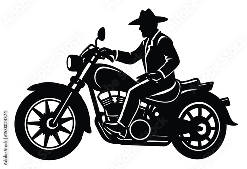 Cowboy Riding Motorcycle Silhouette Vector Illustration Western Biker Art Isolated