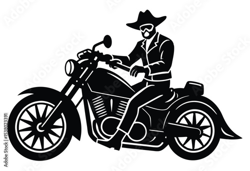 Cowboy Riding Motorcycle Silhouette Vector Illustration Western Biker Art Isolated