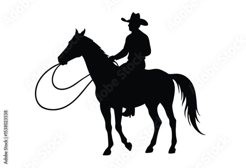 Cowboy silhouette with lasso on horse vector illustration western rider simple flat design icon