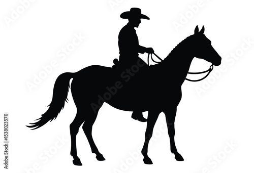 Western Cowboy and Horse Silhouette with Rope Vector Art for Rustic Vintage Style