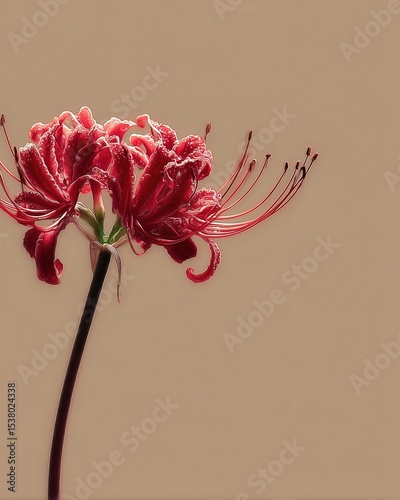 Elegant Red Spider Lily Flower on Beige Background with Text Space, Perfect for Design and Layout